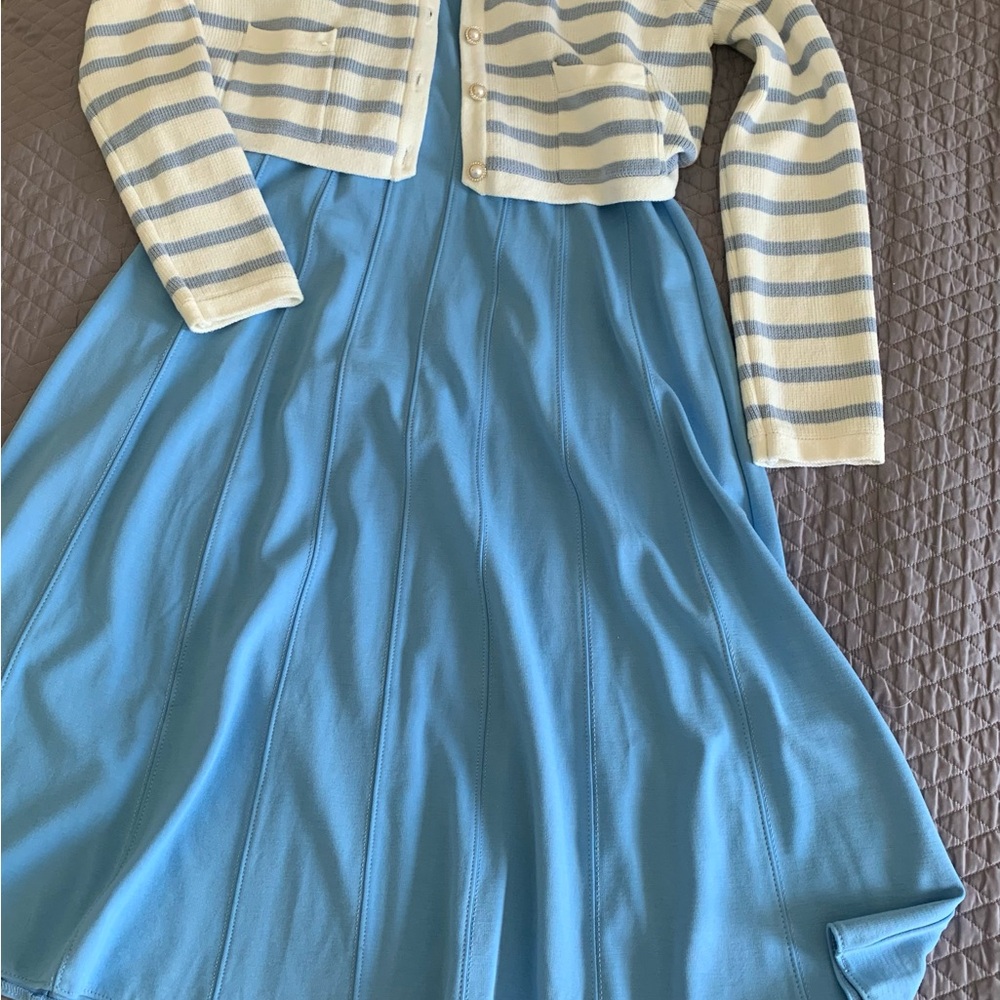 LOFT Fit & Flare Light Blue Ponte Knit MIDI Dress - Picture 8 of 9